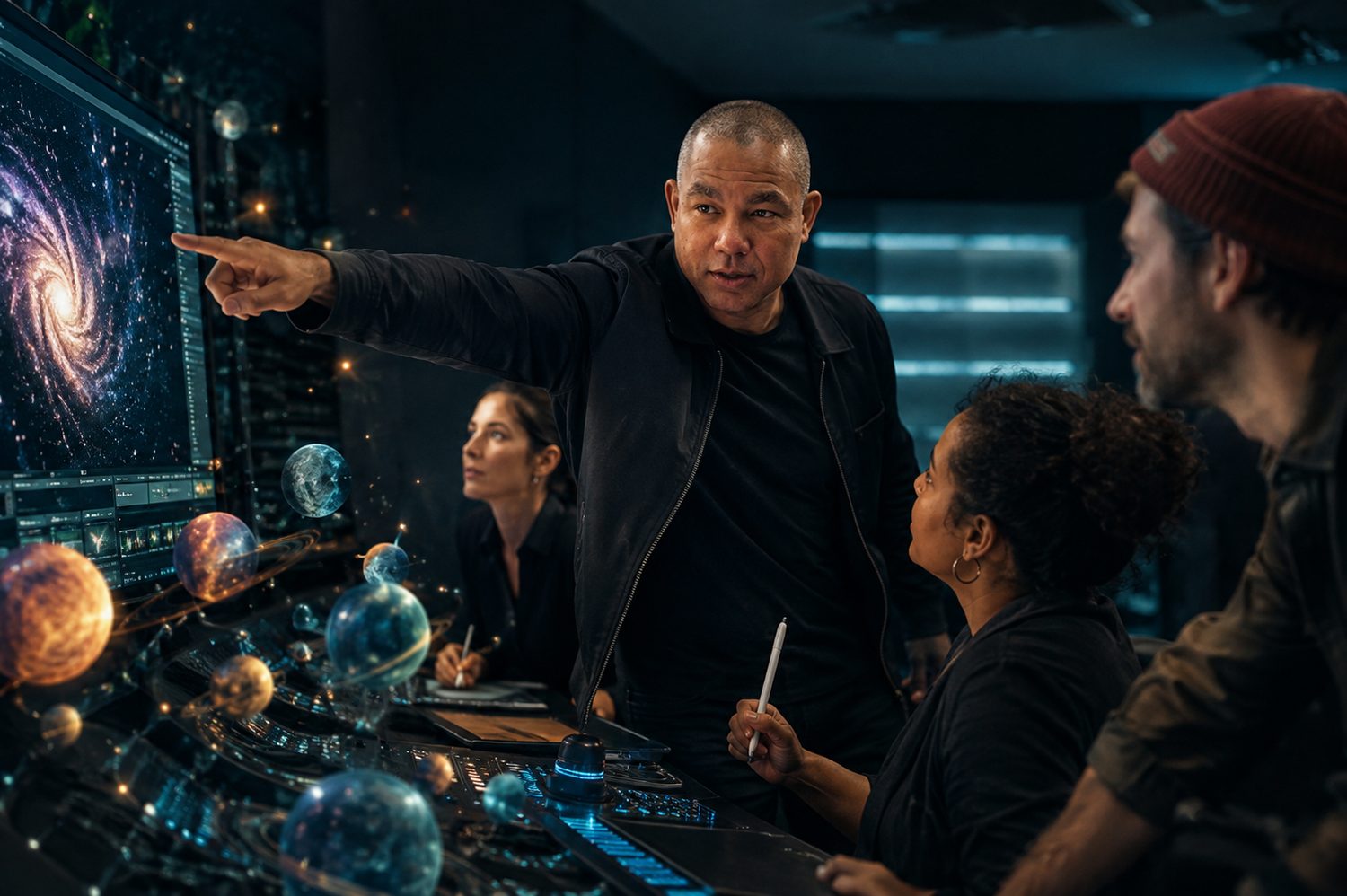 Devin Lockett reviewing visual effects in a post-production suite