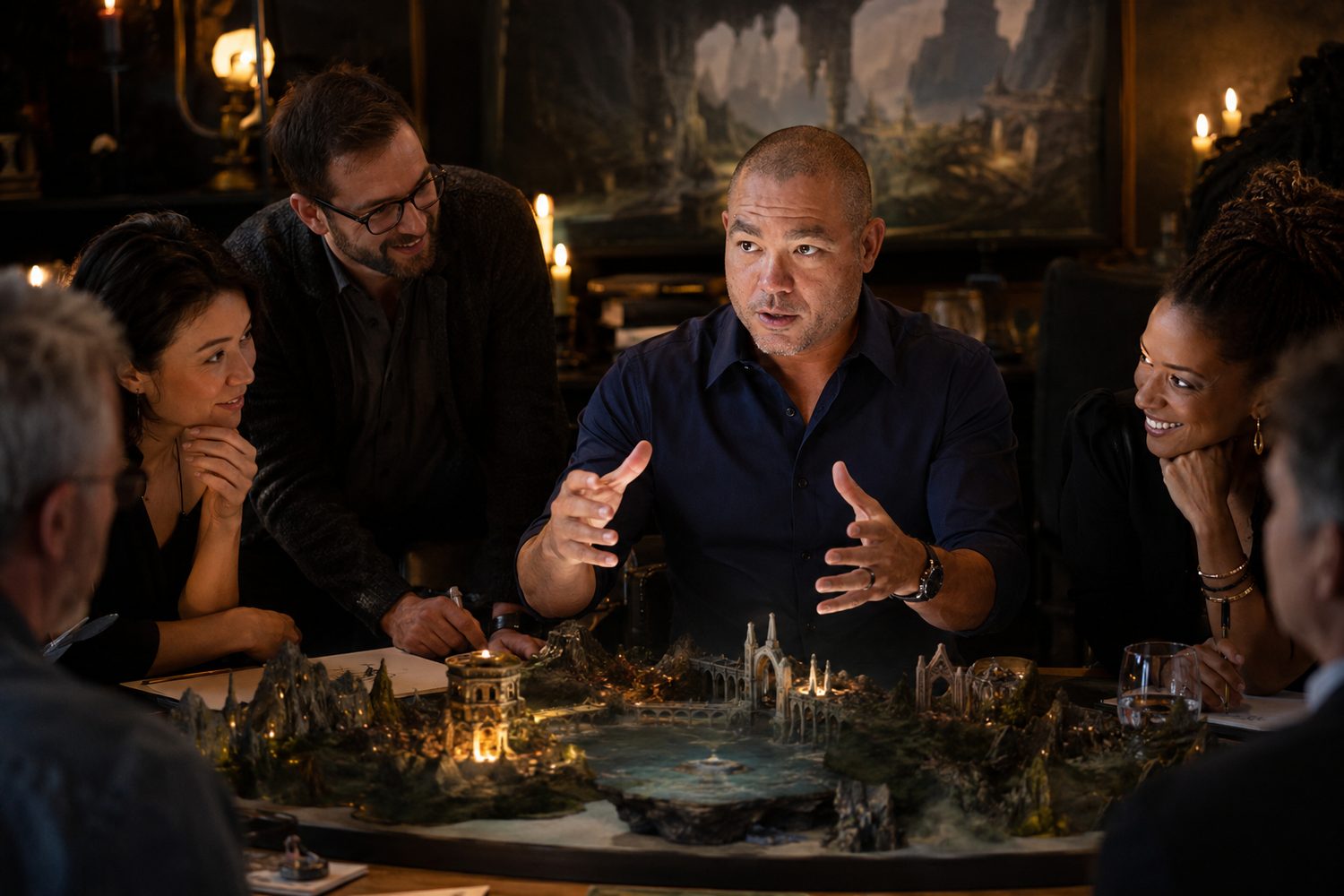 Devin Lockett planning a scene with the creative team